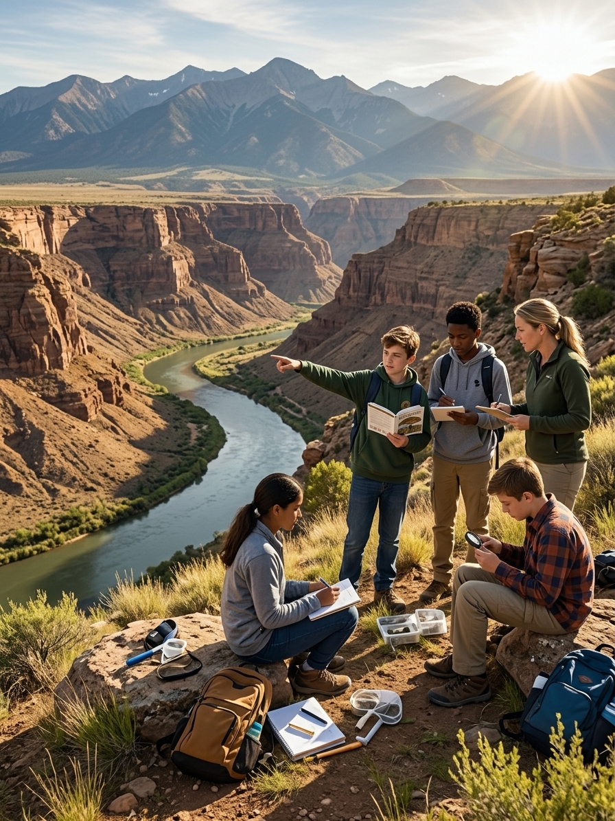 Students exploring a canyon landscape